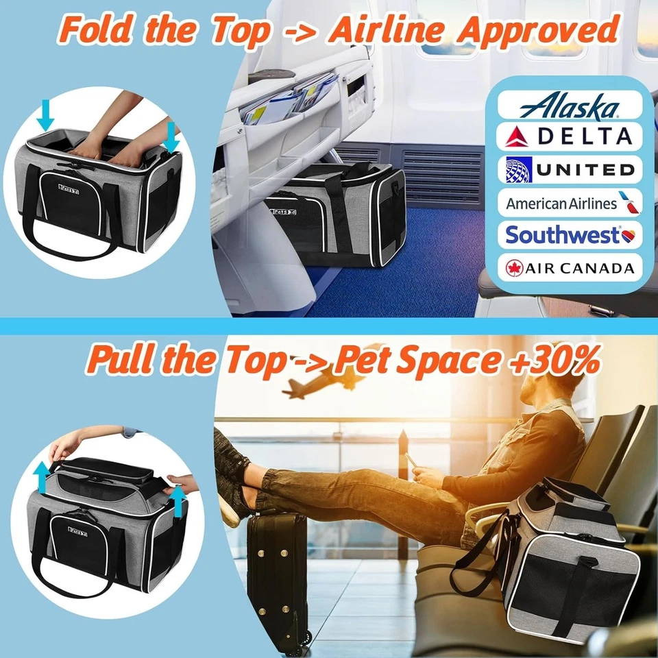 Durable Expandable Soft-Sided Pet Carrier with Safety Features - Grey, 17x11x9.5 - Image 4 of 4