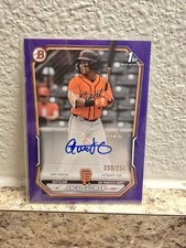 Angel Guzman 2026 Bowman Prospects 1st Bowman Purple Parallel Auto /250. 