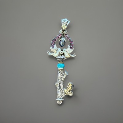 Barbara Bixby Love Birds 925 & 18K Gold Multi-Gemstone Pendant Enhancer