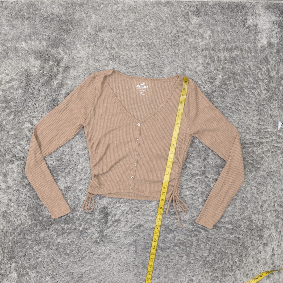 Hollister Women's Size S Cropped Long Sleeve Brown Solid Viscose V