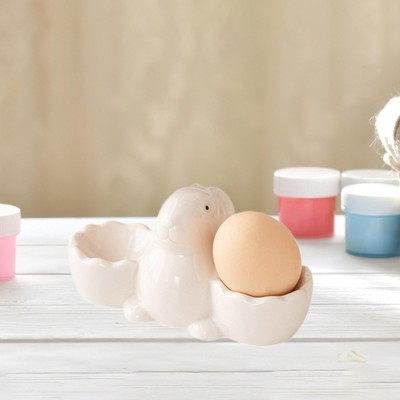 Keramik Hase Eierbecher Tischaufsteller Osterhase Ei Ständer Tablett für Ostern