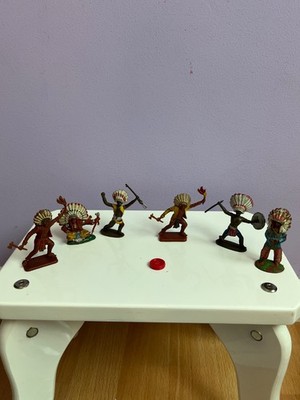 Vintage Indianer Spielzeug Figuren Restposten Crescent UNA Kellogg s Hong Kong 6x