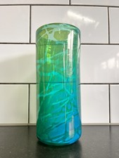 Mdina Blue Art Glass Vase Turquoise Aqua Swirl Signed Mid Century 1970s