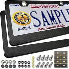 License Plate Frame Carbon Fiber- Black Aluminum Car Tag Frame Holder Printed Ca