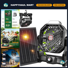Solar Powered Camping Fan with LED Lantern, 7W Solar Panel, Rechargeable, Quiet