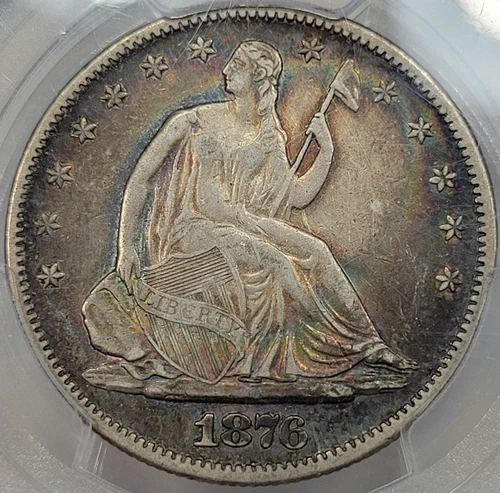 1876 S 50c Seated Liberty Half Dollar PCGS VF35 RAINBOW TONED Nice *K655