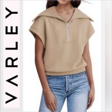 Varley Dexter Half Zip Sweatshirt Vest Womens size S Beige Doublesoft Gym