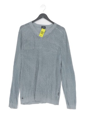 Strellson Men's Jumper M Grey Linen with Polyamide V-Neck Pullover