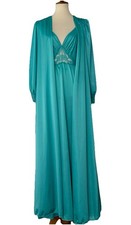 Vintage Olga 9788 Teal Peignoir Nightgown  Robe Set Lace Nylon Size M