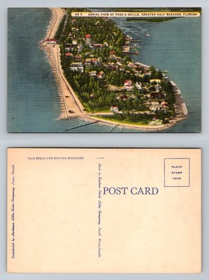Pass-a-Grille, FL-Florida, Aerial View Gulf Beaches Water Tower Vintage Postcard