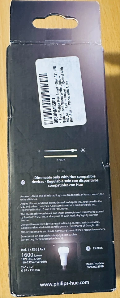 Philips Hue Smart 100W A21 LED Bulb - Soft Warm White Light - 1 Pack - 160LM - E - Image 4 of 4