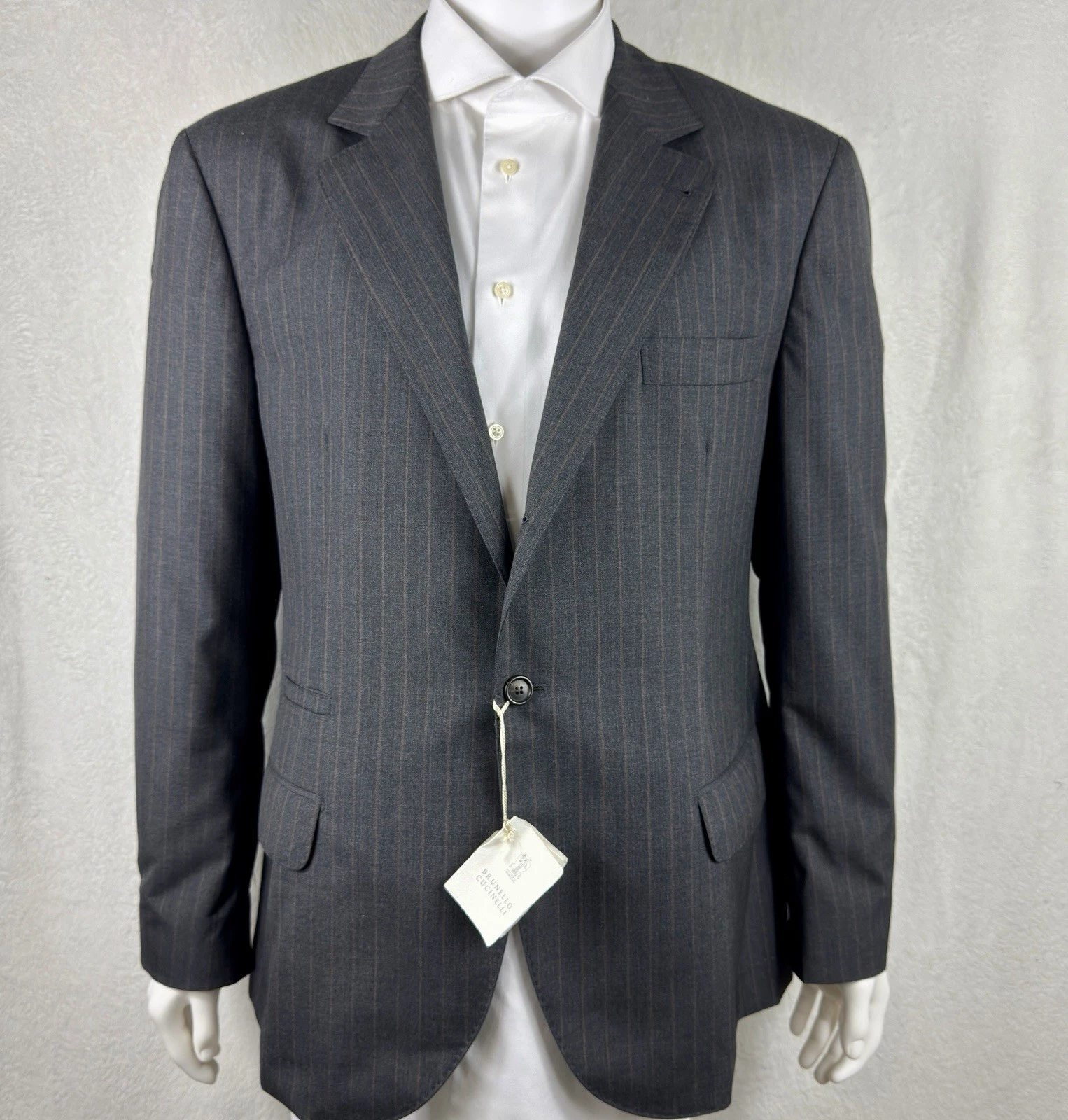 GUCCI Giacca tuta Brunello Cucinelli gessato lana lino seta grigio 56IT 46US nuova con etichette