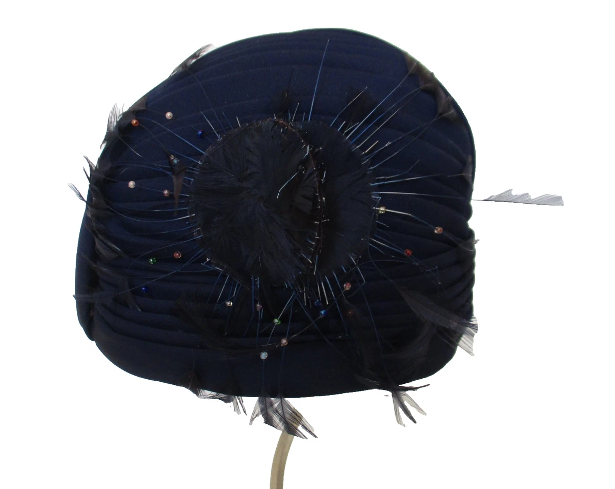 Vintage 1950\'s classic Paul Bensam black velvet velour hat & box Special Occasion Blue One Size Vintage Hats for Women for  main image 3