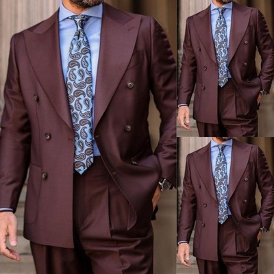 Classic Men's Suits Wide Peak Lapel Double Breasted Formal Prom Party Men Tuxedo