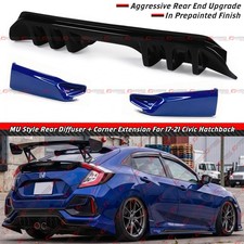 For 17-21 Civic Hatchback Fk7 Mu Style Rear Bumper Diffuser V2 Blue Side Spats For 17-21 Civic Hatchback Fk7 Mu Style Rear Bumper Diffuser V2 Blue Side Spats