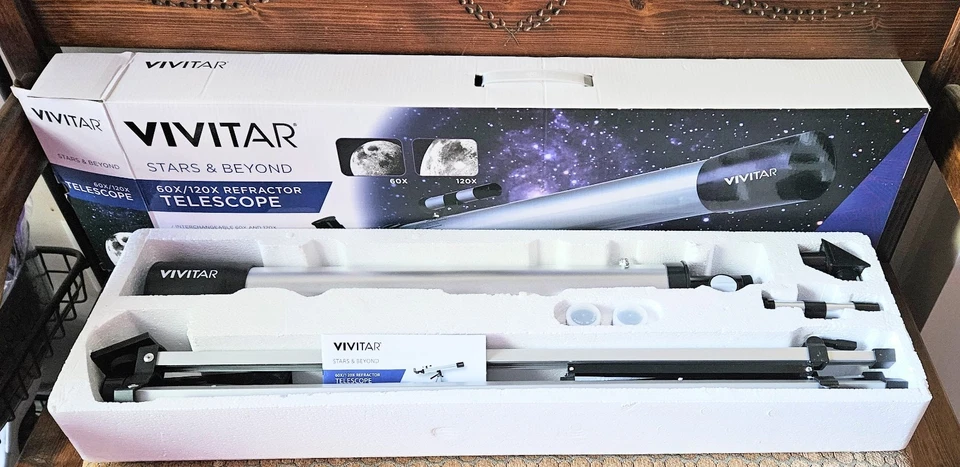 Vivitar 60X/120X Telescope Refractor with Tripod Black/Silver, Open Box - Image 2 of 4