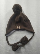 Under Armour Brown Knit Winter Hat Pom Beanie Ear Flaps