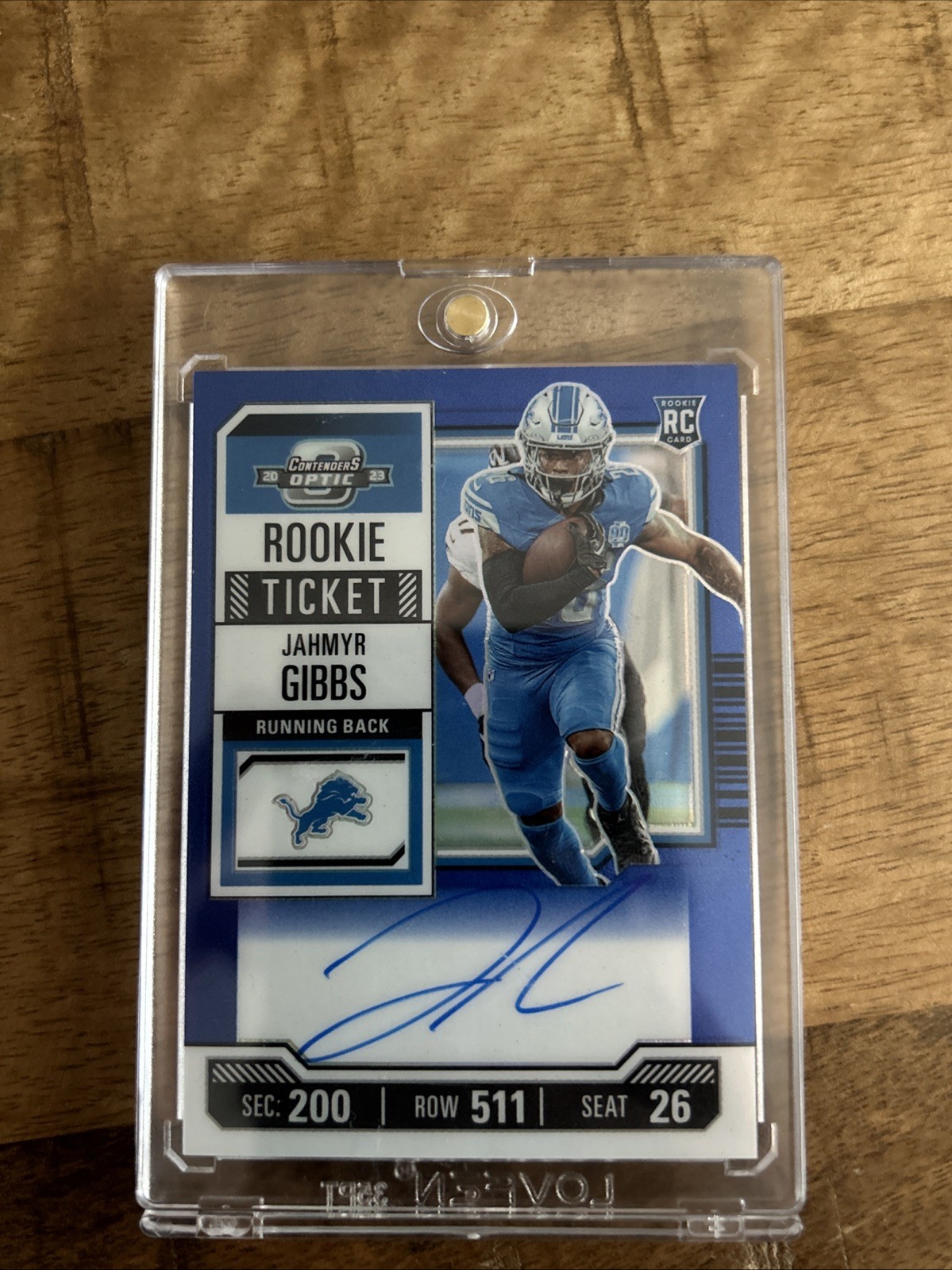 2023 Contenders Optic Jahmyr Gibbs Rookie Ticket Auto Color Match Blue /75