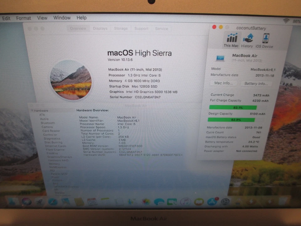  Apple MacBook Air 11" 2013 A1465 6,1 i5 1.3GHz 4GB RAM 128GB SSD - Image 2 of 4
