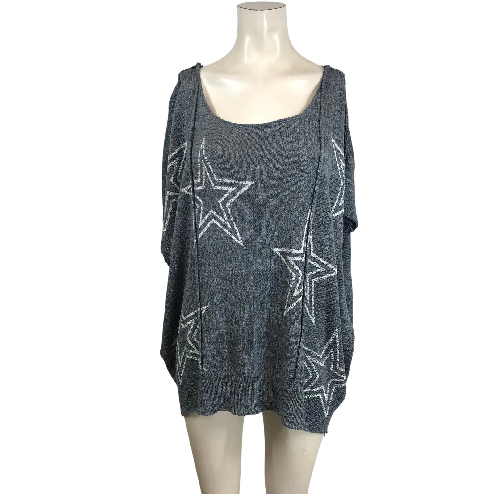POL Womens Star Print Oversized Poncho Knit Sweater Grey YST240 Large