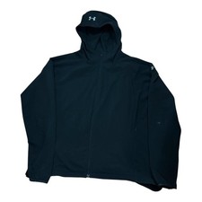 Under Armour Jacket Mens Large Black Hooded Full Zip Softshell Windbreaker