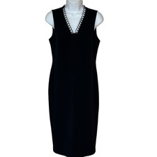 Calvin Klein Black Dress 6 Midi Sheath Pencil Sleeveless Party Business LBD