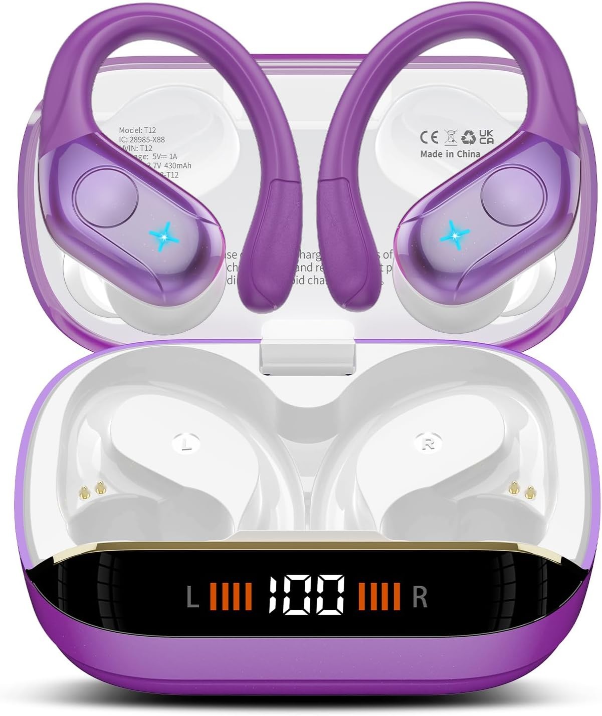 Wireless Bluetooth 5.4 Sports Earbuds 75H Playtime Deep Dark Purple Stereo Sound-image