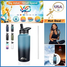 32oz Insulated Stainless Steel Water Bottle with Straw Lid Indigo Black