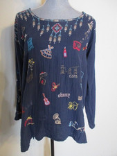 Johnny Was Biya FAB Rondo 100 Cotton Embroidered Whimsical Pullover Blouse S