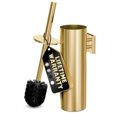 Gold Wall-Mounted Toilet Brush  Holder Set - Stainless Steel, Anti-Splash, Dura