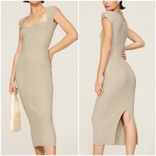 Jonathan Simkhai Florence Ribbed Knit Midi Dress Beige Taupe Small