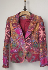 Serena Kay Paisley Blazer Jacket Women s 38 Made In France Boho Cotton Velvet