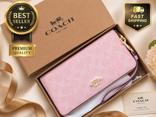 NEW Coach Long Zip Around Wallet In Signature Canvas CW778 Powder Pink