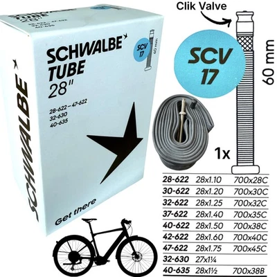 Schwalbe Route Vélo-Tube SCV 17 28" 1,1-1,75" 700x28C-45C Clik Valve 60mm - Photo 1/4