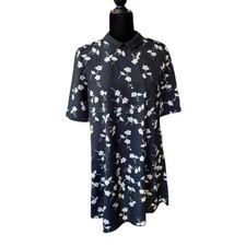 BCBGeneration Womens Dress Sz XS Black Flower Print Babydoll Peter Pan NEW