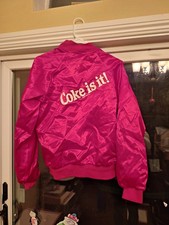 Vintage 80s Coke is it Promo Snap Button Satin Bomber Jacket USA Made Size S