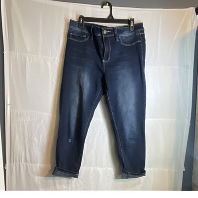 YMI Straight Jeans Medium Wash Dark Blue Denim Button Zip Cuffed 5-Pocket Solid