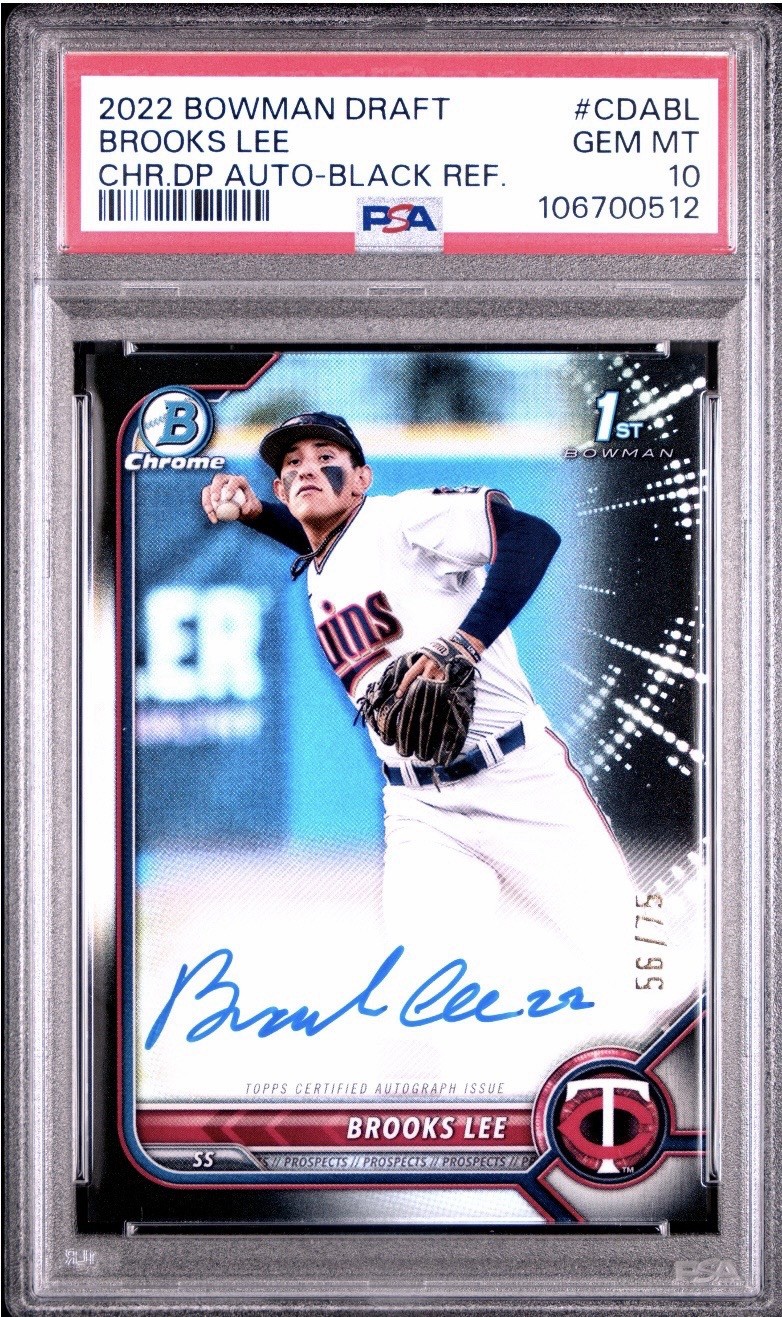 2022 Bowman Draft Brooks Lee Chrome Auto Black Refractor 1st 56/75 Twins PSA 10