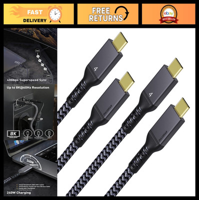 10FT Thunderbolt 4 Cable - 40Gbps Data Sync, 240W Charging, 8K for USB-C Devices
