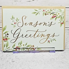 Hallmark Christmas Greeting Card Season's Greetings Green Holly Traditions 5x7