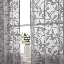 OVZME Anji Bird Charcoal Grey Sheer Curtains 45 38"W x 45"L Pack of 2 ,