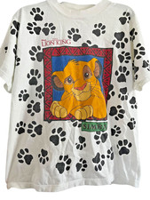 Vintage 90s Disney Lion King T-Shirt Youth M L 10-12-14 Simba Paw Prints AOP