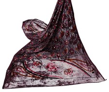 Vintage Dupatta Brown Long Stole velvet Brasso Scarves Veil Hijab Wrap Scarf