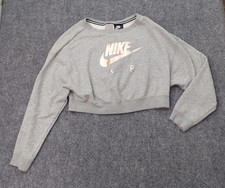 Nike Air Sweatshirt Women Small Gray Rose Gold Center Swoosh Cropped Back Zipper