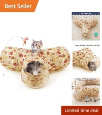 3-Way Collapsible Cat Tunnel - Interactive Fun for Indoor Pets, Khaki Color