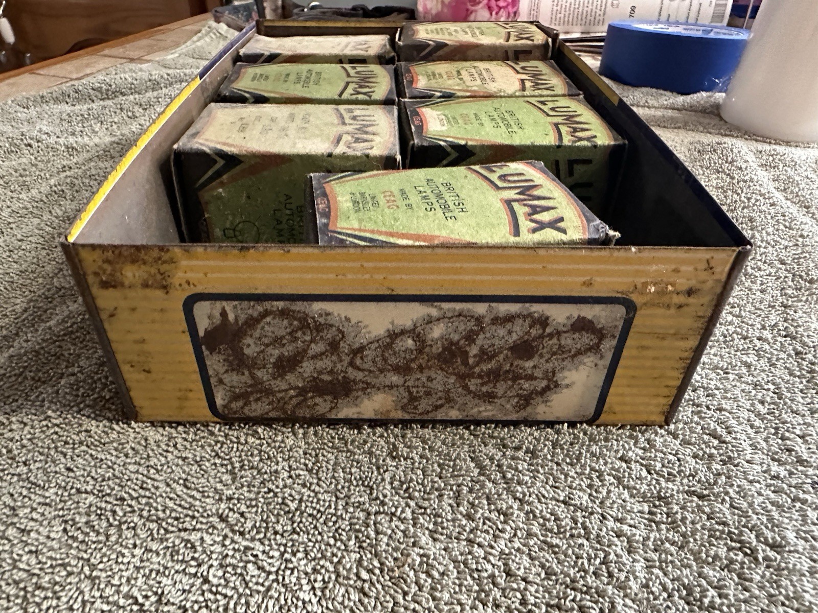 Vintage LUMAX BRITISH LIGHT BULB LOT 6/7V 36/36W Old Car Truck ENDURA Lamp Tin