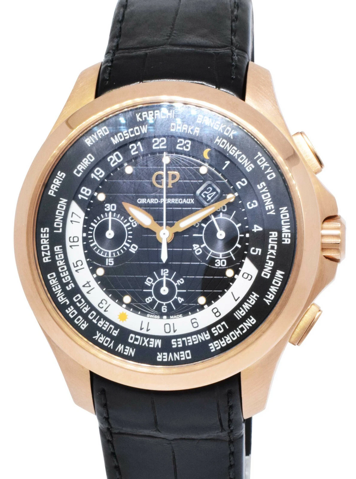 Girard Perregaux — Girard Perregaux Traveller WW.TC 18k Rose Gold Chrono 44mm Watch +Books GP 49700