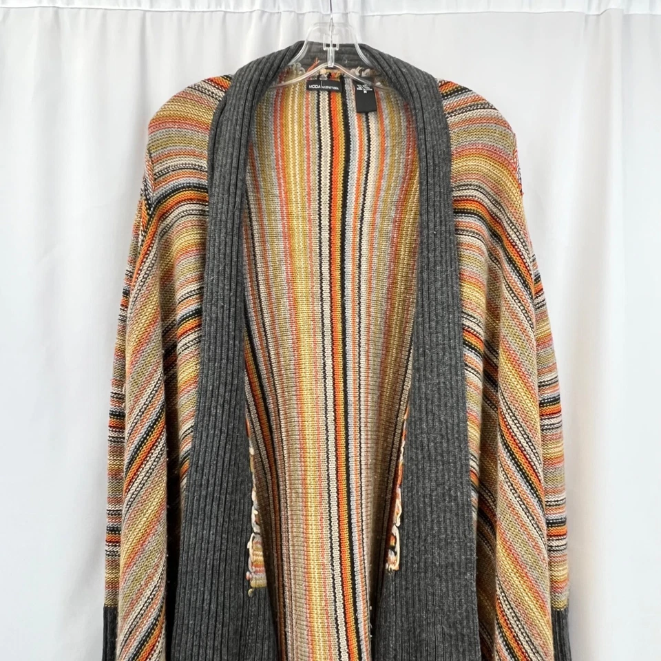 MODA International Open Front Knit Cardigan Striped Wool Blend Size Medium - Image 2 of 4