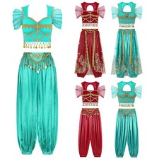 Womens Belly Dance Cutout Back Bloomers Traditional Crop Top Mesh Sleeve Stage