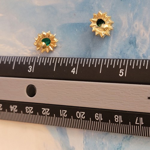 Vintage Green Glass & Rhinestone Pierced Earrings Sparkly Oval Posts bp-37 - Picture 7 of 7